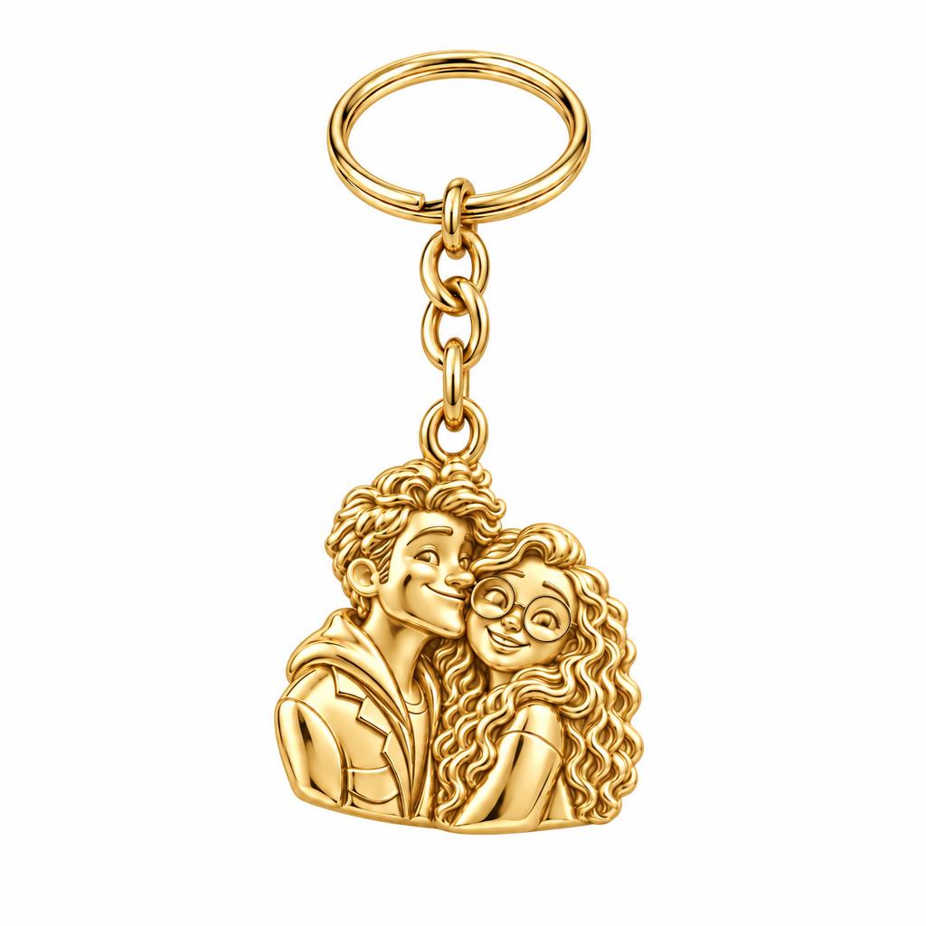 Soulmate Sketch Charm Keychain – 18K gold, front view