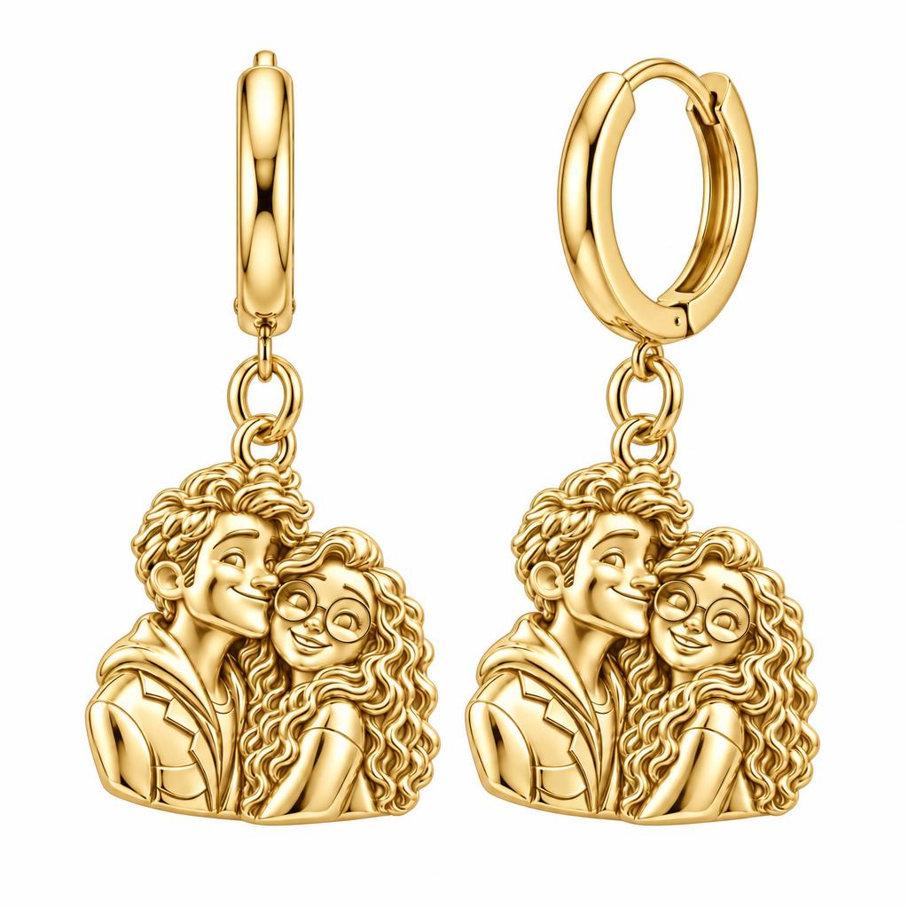 Soulmate Sketch Huggie Charm Earrings – 18K gold, front view