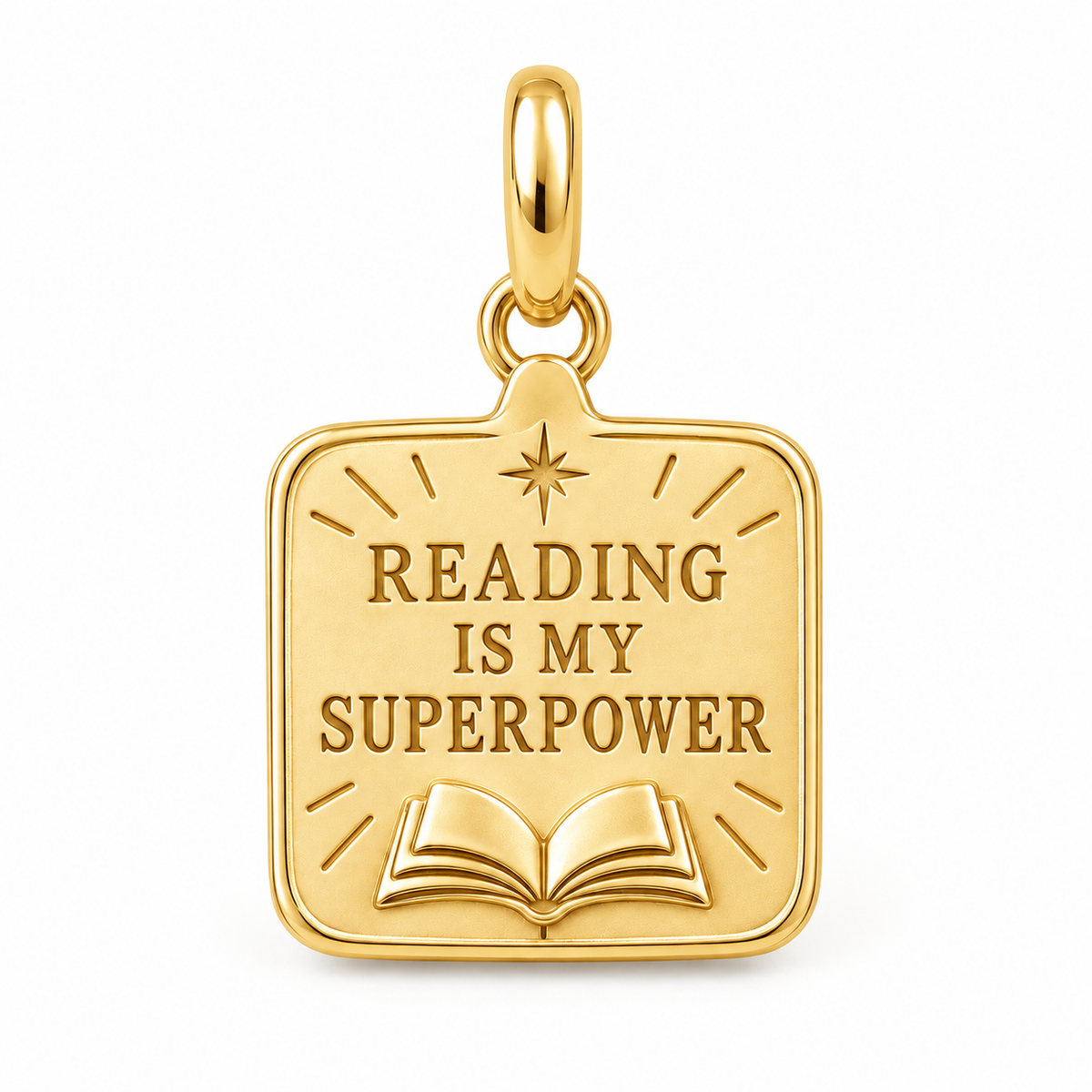 Reading Is My Superpower Charm | gold | a162ff6d1462ee5494f547d3705be38db0016ac4679e252cf4405055016e5ede