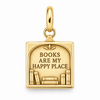 Books Are My Happy Place Charm | gold | 43428d01f6e4b8e484c81506f4831b176dda31fadf33b98fa2999471f518ee87