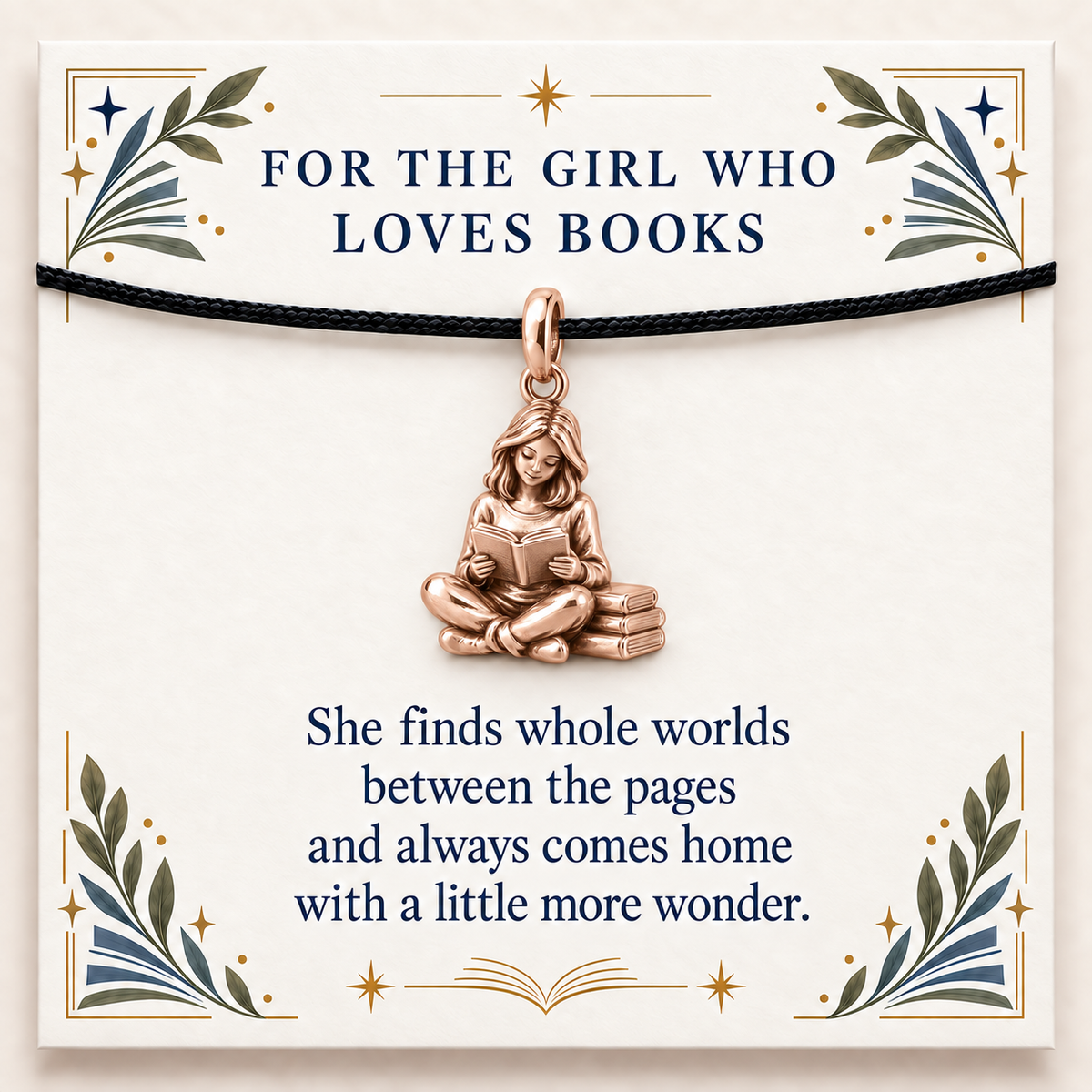 Girl and Her Books Charm | rose | a6fb2c4c698bb7f4520578576655035ced49c236610b063d0e65f42c3e319b76