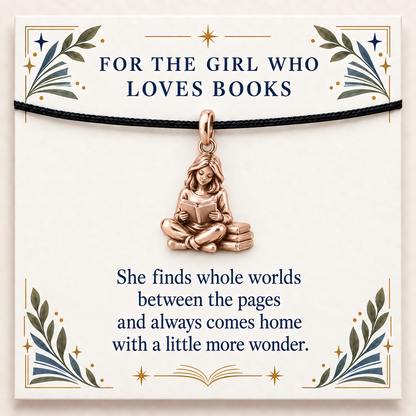 Girl and Her Books Charm | rose | a6fb2c4c698bb7f4520578576655035ced49c236610b063d0e65f42c3e319b76