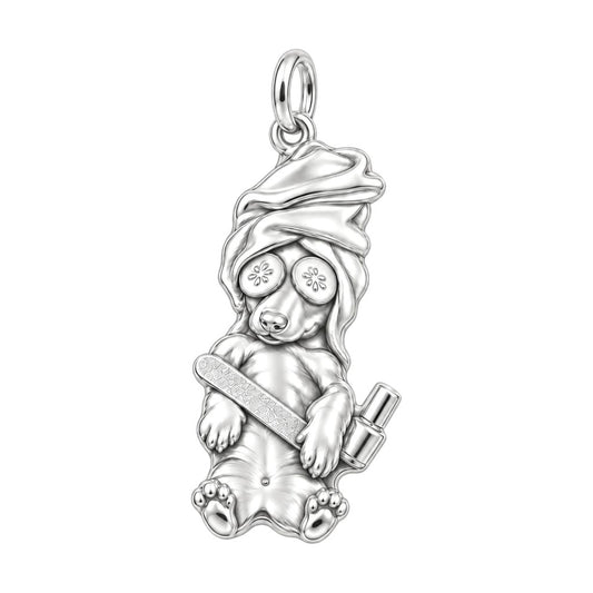 Spa Day Bestie Charm Bracelet – Personalized Dog Mom Gift – silver charm, front view