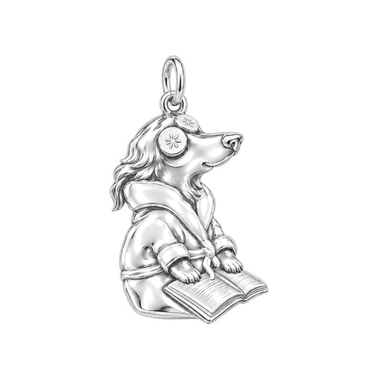 Spa Day Dog Reading Charm Bracelet – Personalized Dog Mom Gift – silver charm, front view