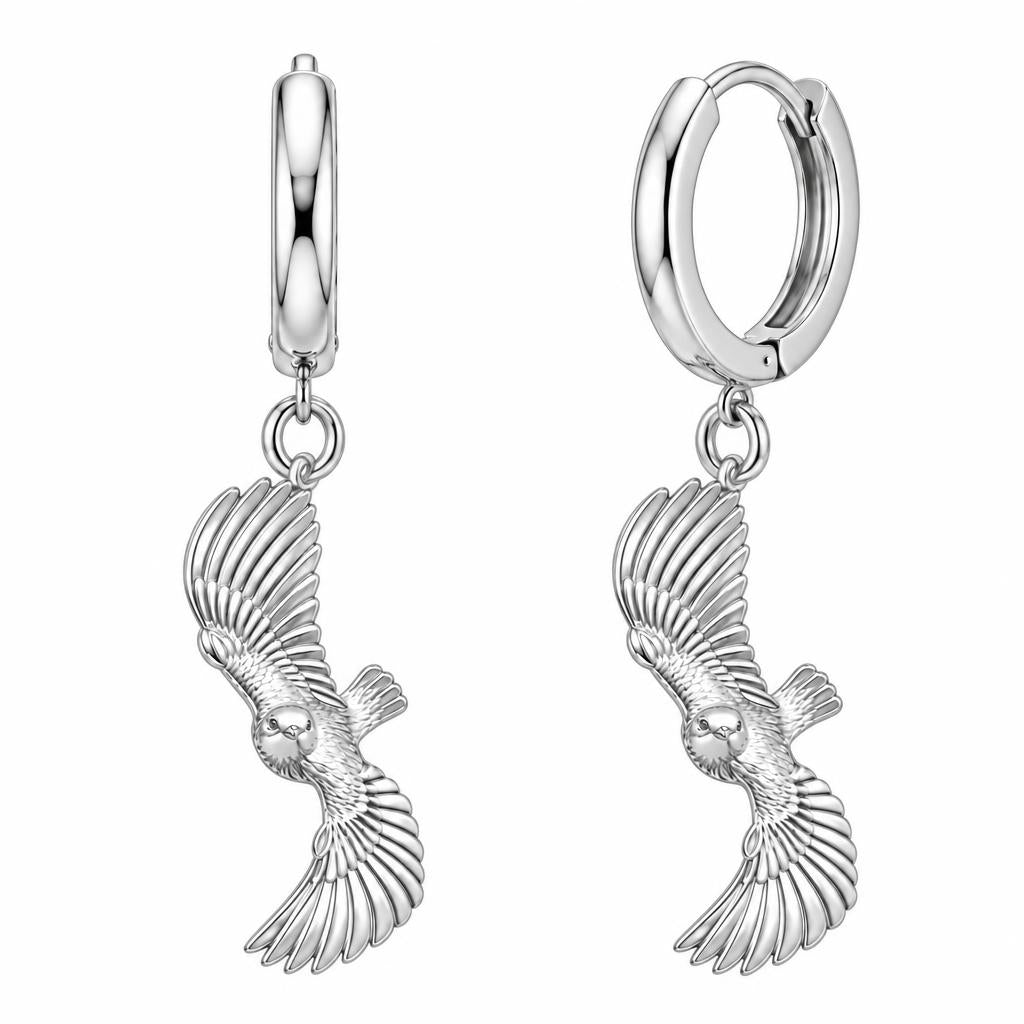 Spirit in Flight Huggie Charm Earrings – silver, front view