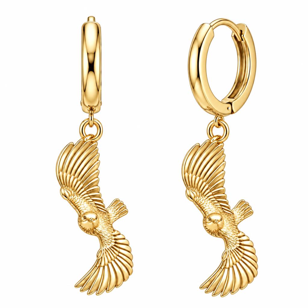 Spirit in Flight Huggie Charm Earrings – 18K gold, front view