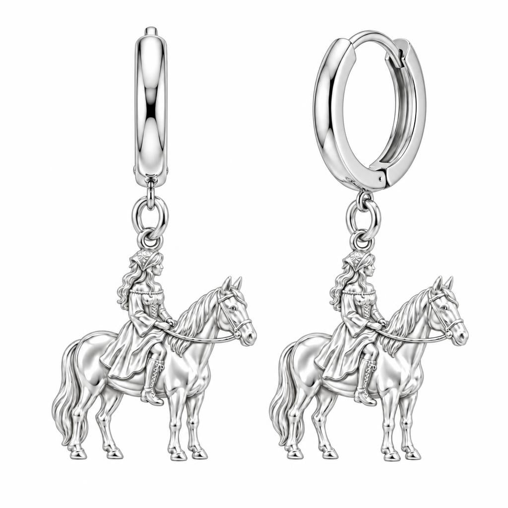 Spirit of the Ride Huggie Charm Earrings – silver, front view