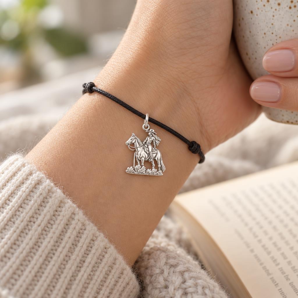 Spirit of the Trail Cowgirl Charm and Polyester Cord Bracelet Set