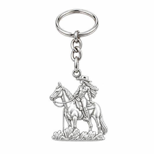 Spirit of the Trail Cowgirl Charm Keychain – silver, front view