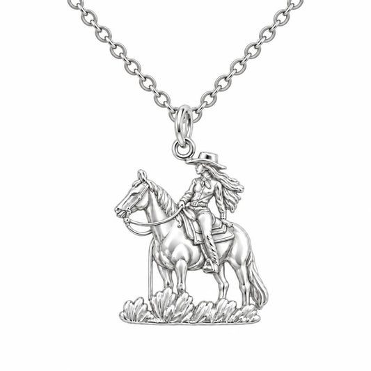 Spirit of the Trail Cowgirl Charm Necklace Set – silver, front view