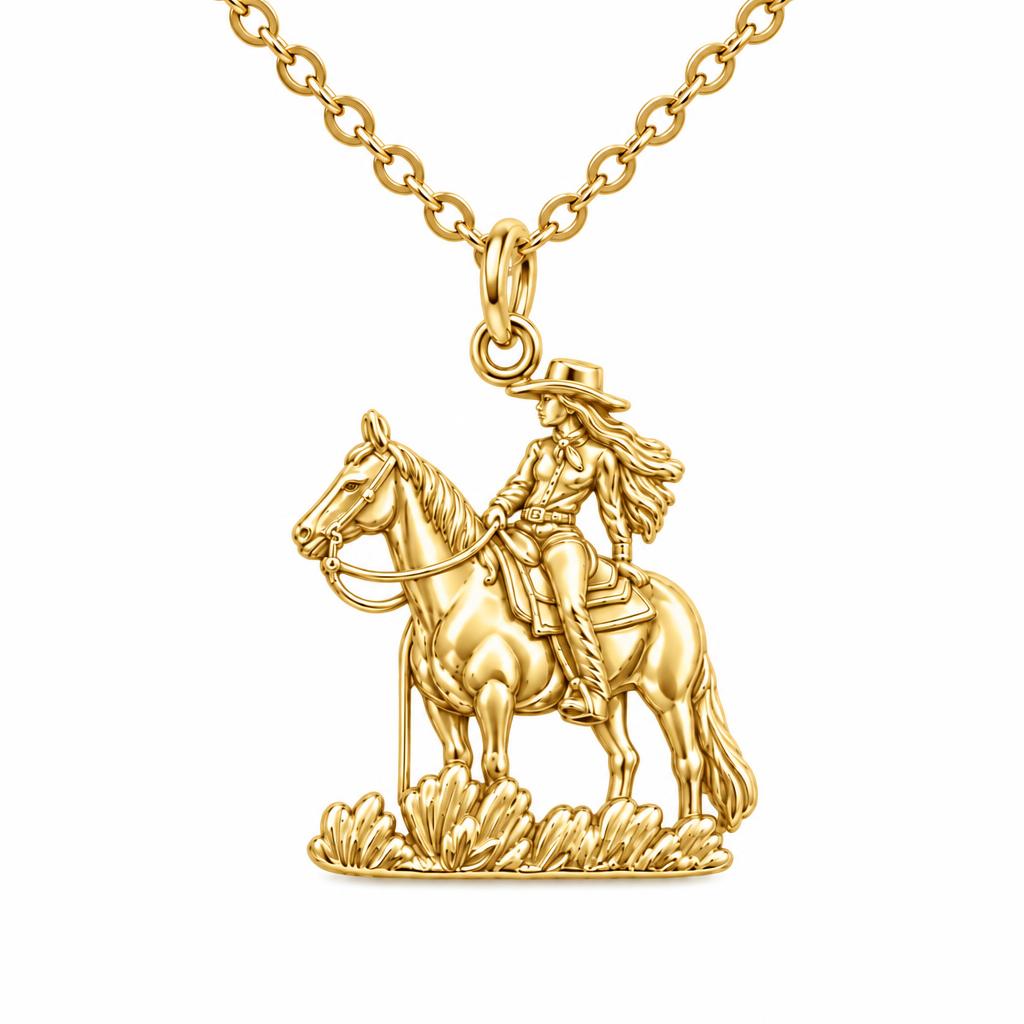 Spirit of the Trail Cowgirl Charm Necklace Set – 18K gold, front view