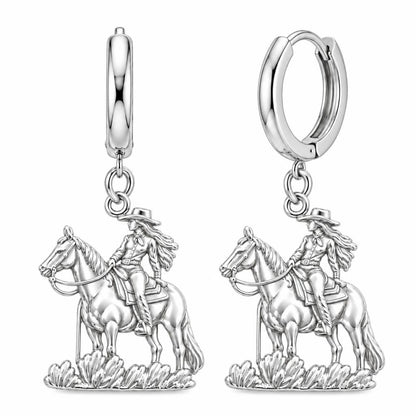 Spirit of the Trail Cowgirl Huggie Charm Earrings – silver, front view