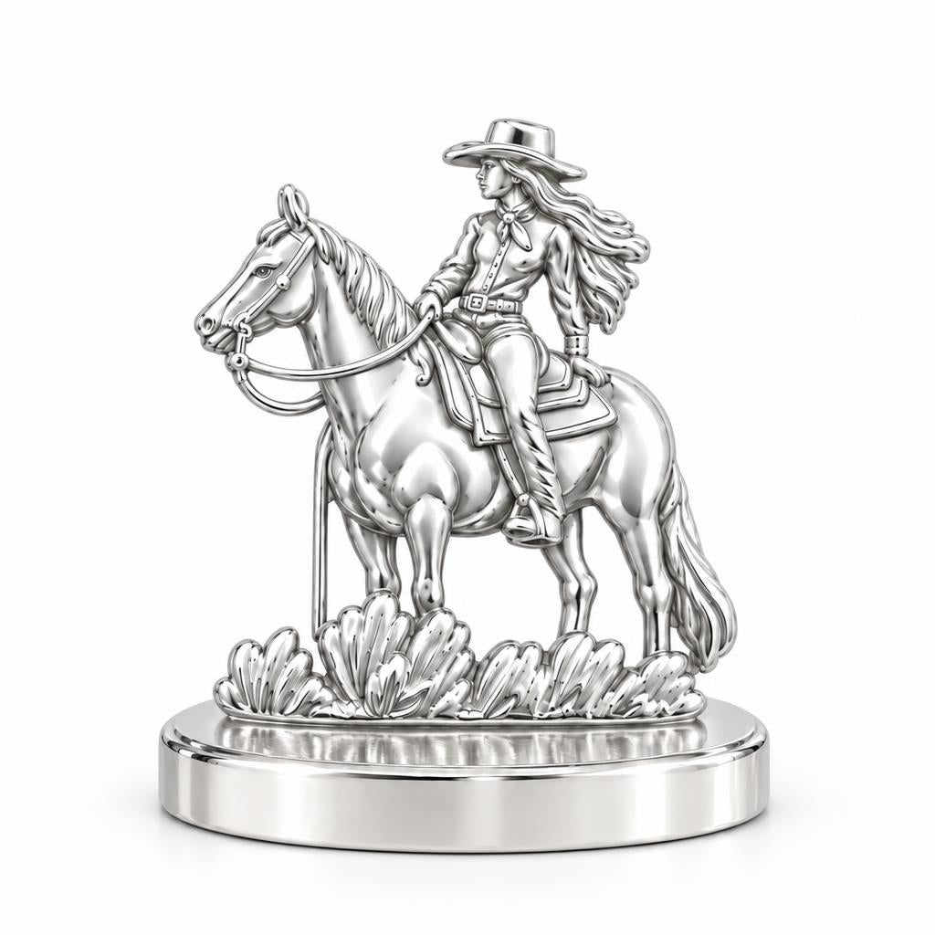 Spirit of the Trail Cowgirl Keepsake Plaque – silver, front view