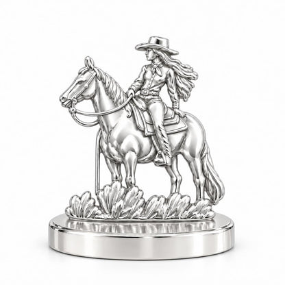 Spirit of the Trail Cowgirl Keepsake Plaque – silver, front view