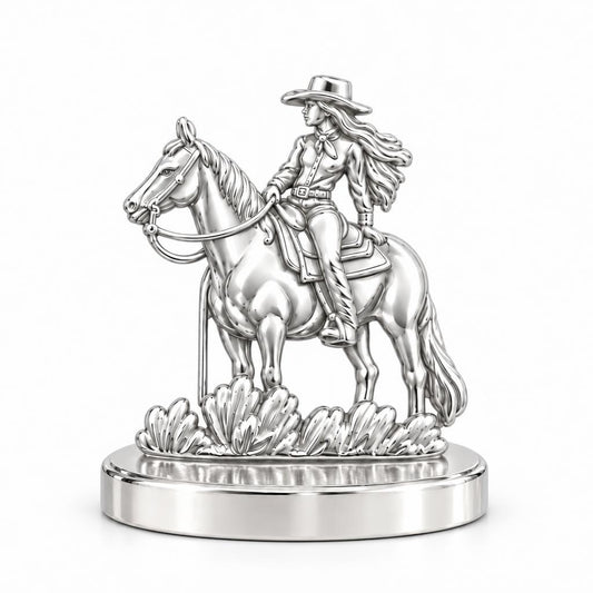 Spirit of the Trail Cowgirl Keepsake Plaque – silver, front view