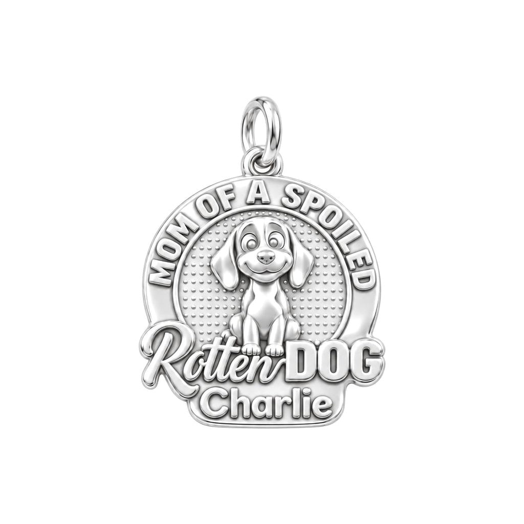 Spoiled Rotten Dog Mom Charm Bracelet – Personalized Dog Mom Gift – silver plated 3 cm charm, front view