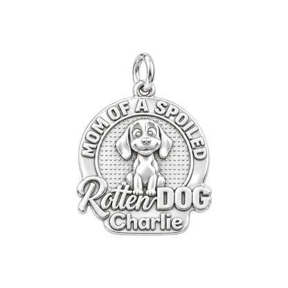 Spoiled Rotten Dog Mom Charm Bracelet – Personalized Dog Mom Gift – silver plated 3 cm charm, front view