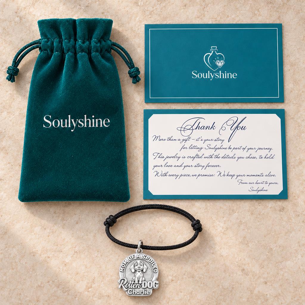 Spoiled Rotten Dog Mom Charm Bracelet – Personalized Dog Mom Gift – Soulyshine velvet pouch and gift card