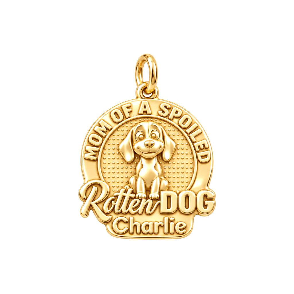 Spoiled Rotten Dog Mom Charm Bracelet – Personalized Dog Mom Gift – 18K gold plated 3 cm charm, front view