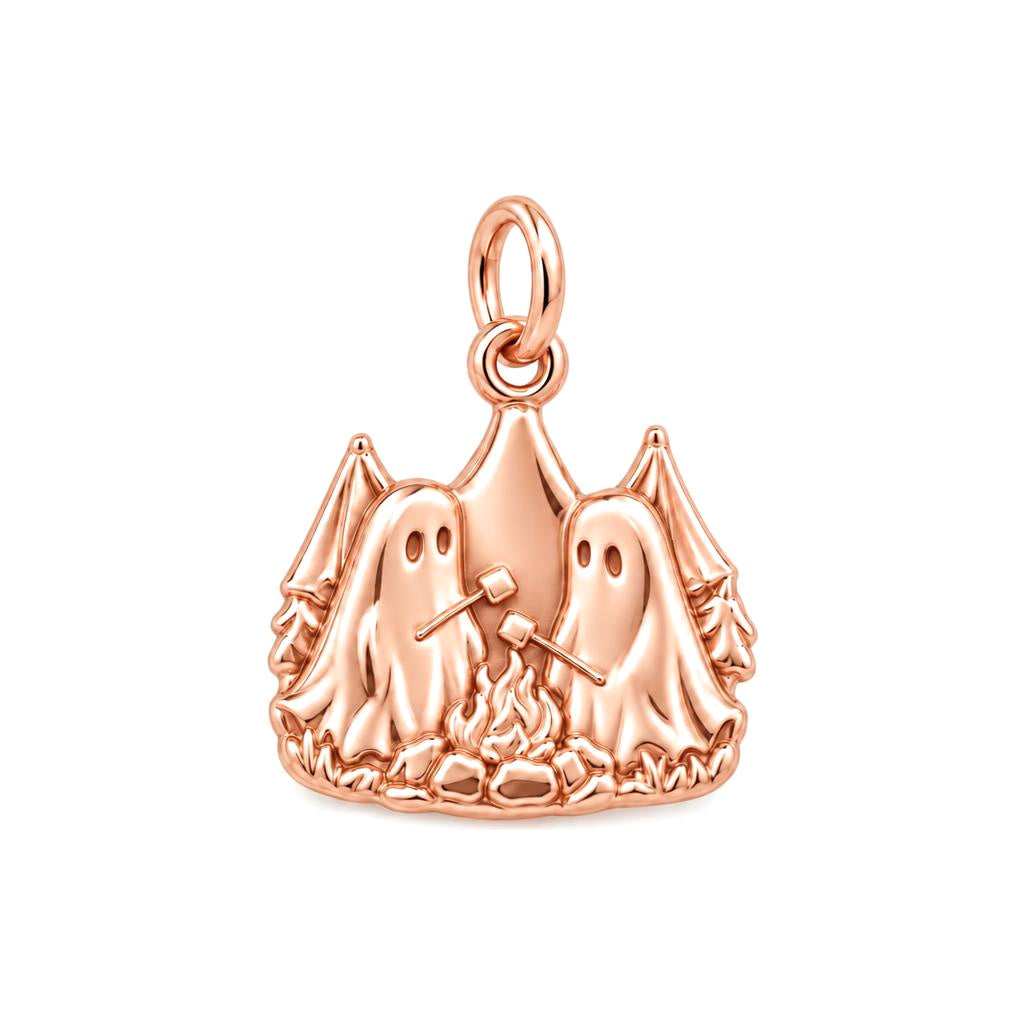 Spooky Besties Campfire Charm – rose gold charm, front view