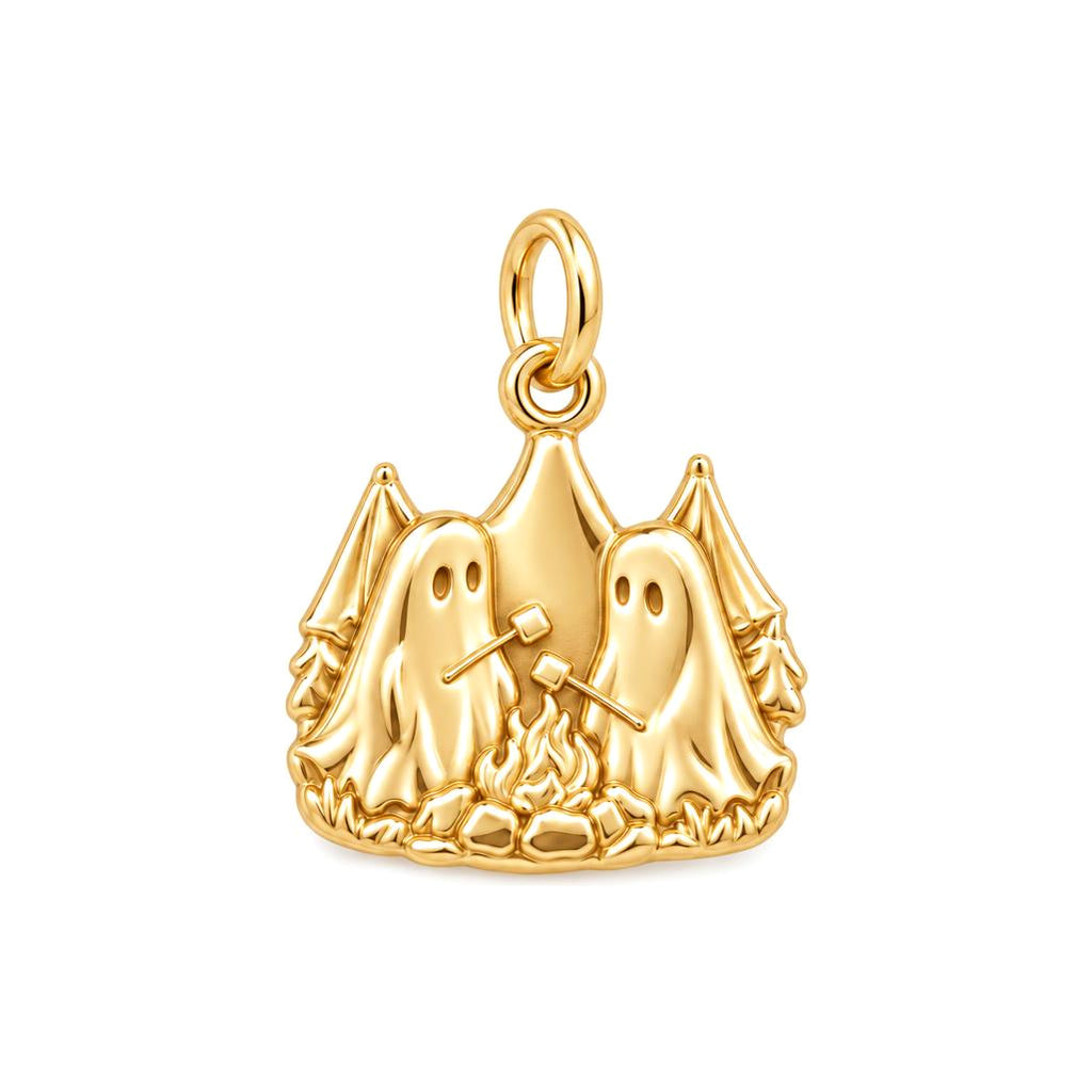 Spooky Besties Campfire Charm – 18K gold charm, front view