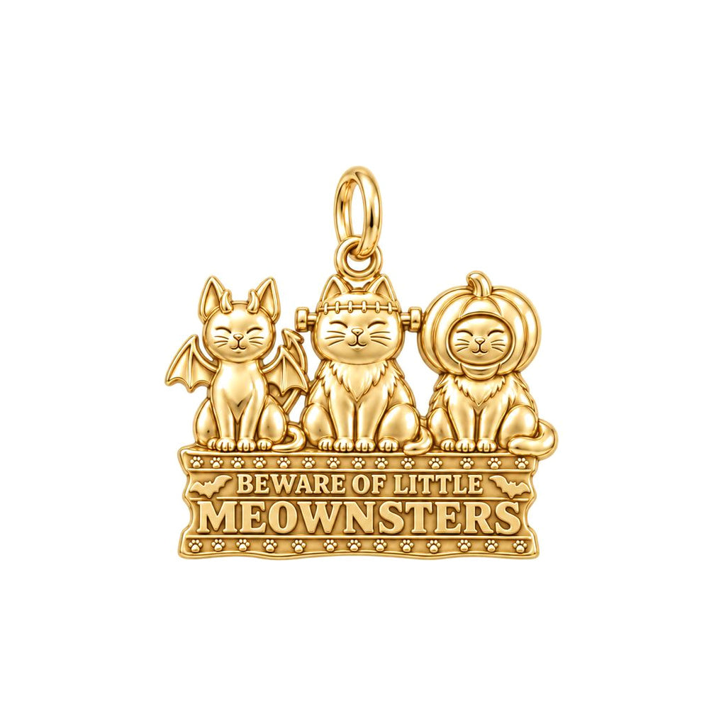 Spooky Little Meownsters Charm Bracelet – Personalized Cat Mom Gift – 18K gold plated 3 cm charm, front view