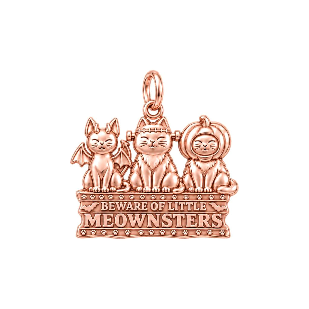 Spooky Little Meownsters Charm Bracelet – Personalized Cat Mom Gift – rose gold 3 cm charm, front view
