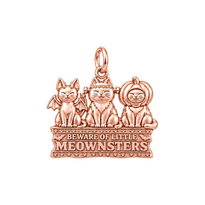 Spooky Little Meownsters Charm Bracelet – Personalized Cat Mom Gift – rose gold 3 cm charm, front view