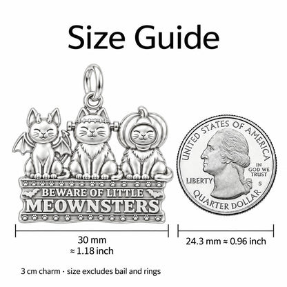 Spooky Little Meownsters Charm Bracelet – Personalized Cat Mom Gift – size guide, 3 cm charm next to a quarter