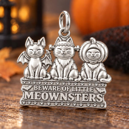Spooky Little Meownsters Charm Bracelet – Personalized Cat Mom Gift – macro detail of the charm