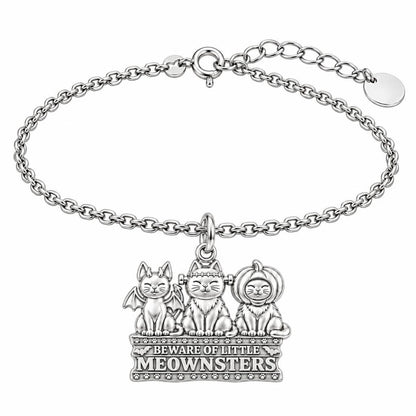 Spooky Little Meownsters Charm Bracelet Set – silver, front view