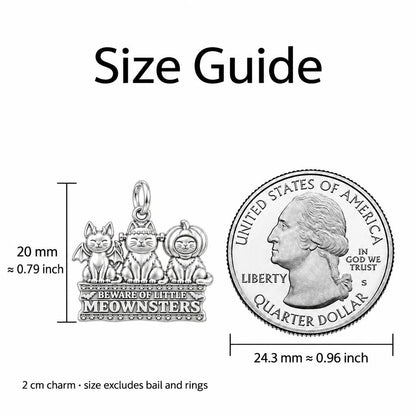 Spooky Little Meownsters Charm Bracelet Set – size guide, 13 mm charm next to a quarter