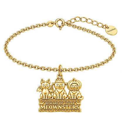 Spooky Little Meownsters Charm Bracelet Set – 18K gold, front view