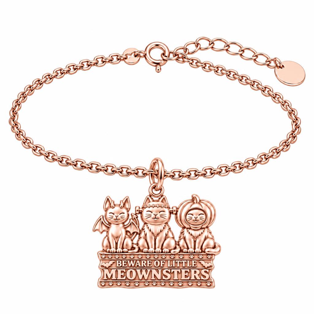 Spooky Little Meownsters Charm Bracelet Set – rose gold, front view