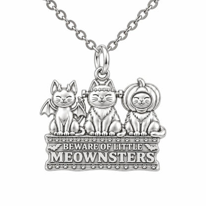 Spooky Little Meownsters Charm Necklace Set – silver, front view
