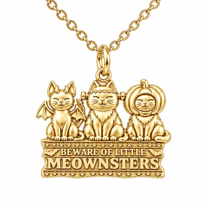 Spooky Little Meownsters Charm Necklace Set – 18K gold, front view