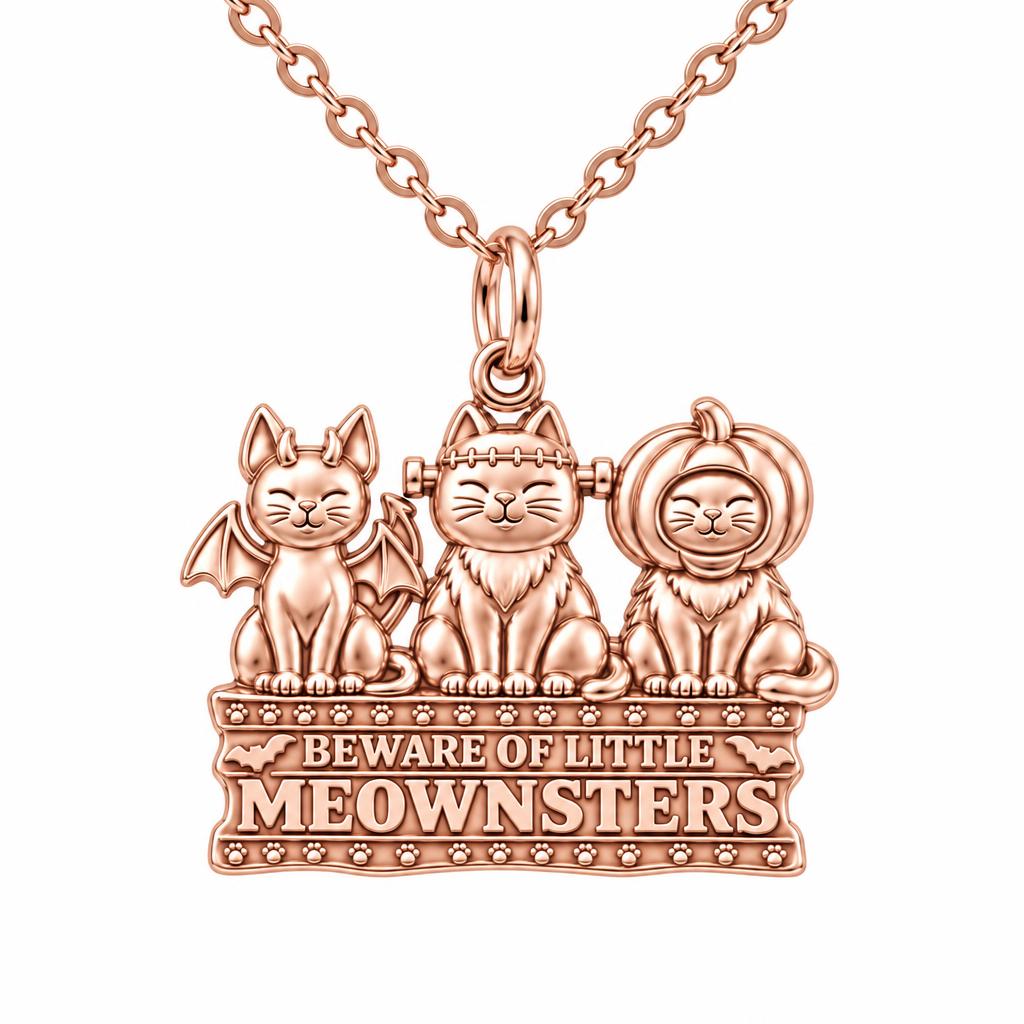 Spooky Little Meownsters Charm Necklace Set – rose gold, front view