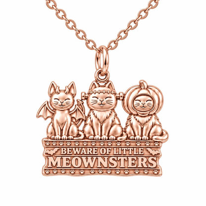 Spooky Little Meownsters Charm Necklace Set – rose gold, front view