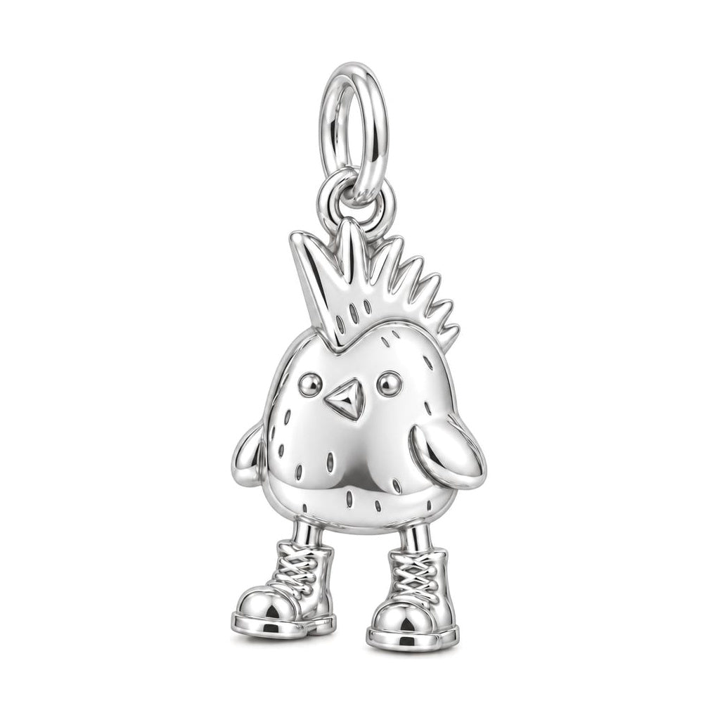 Spunky Chick in Boots Charm Bracelet – Personalized Mom Gift – silver charm, front view