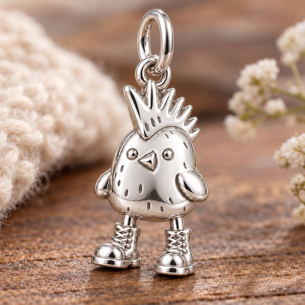 Spunky Chick in Boots Charm Bracelet – Personalized Mom Gift – macro detail of the charm