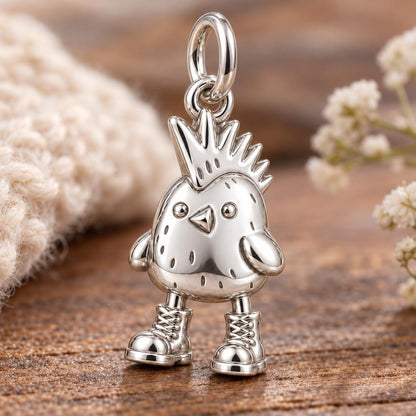 Spunky Chick in Boots Charm Bracelet – Personalized Mom Gift – macro detail of the charm