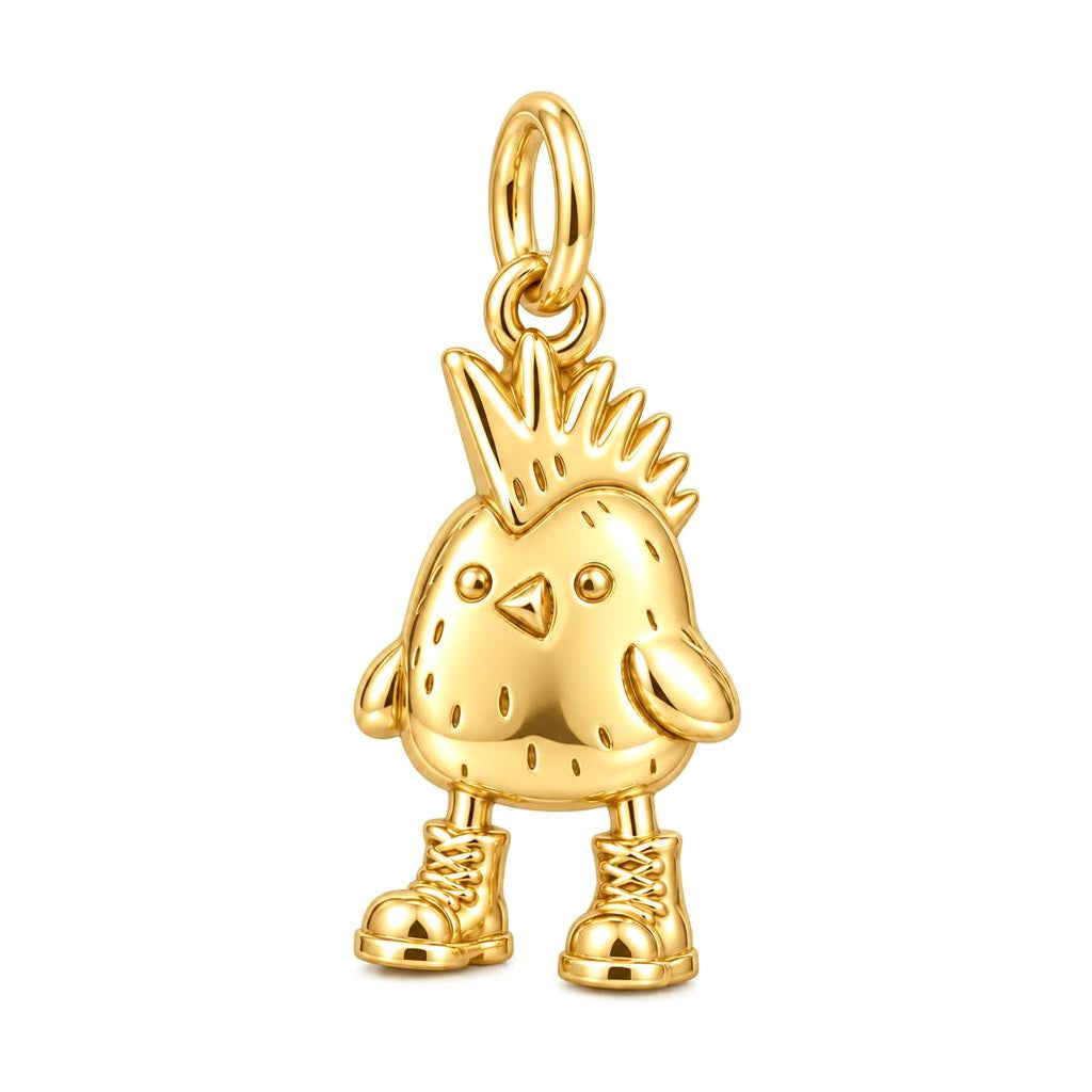 Spunky Chick in Boots Charm Bracelet – Personalized Mom Gift – 18K gold charm, front view