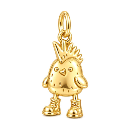 Spunky Chick in Boots Charm Bracelet – Personalized Mom Gift – 18K gold charm, front view