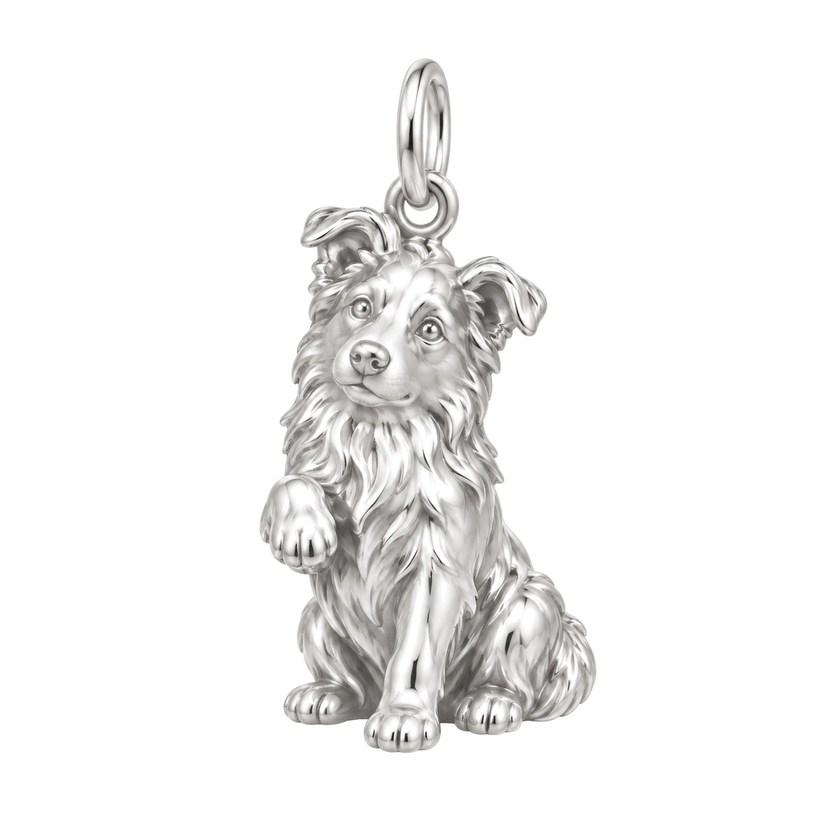 Border Collie - rough coat — My Baby Charm and Polyester Cord Bracelet Set — Silver