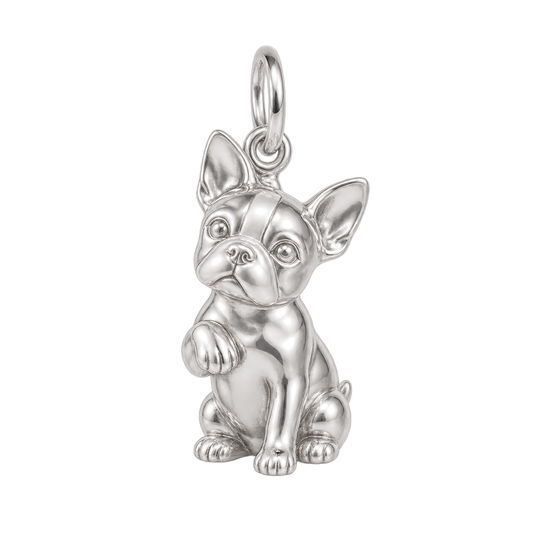 Boston Terrier — My Baby Charm and Polyester Cord Bracelet Set — Silver
