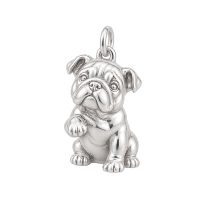 Bulldog — My Baby Charm and Polyester Cord Bracelet Set — Silver
