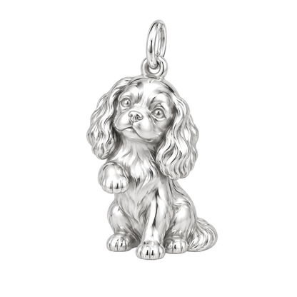 Cavalier King Charles Spaniel — My Baby Charm and Polyester Cord Bracelet Set — Silver