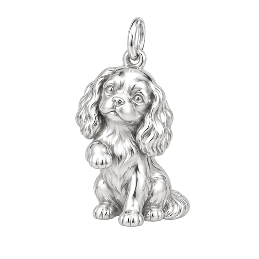 Cavalier King Charles Spaniel — My Baby Charm and Polyester Cord Bracelet Set — Silver
