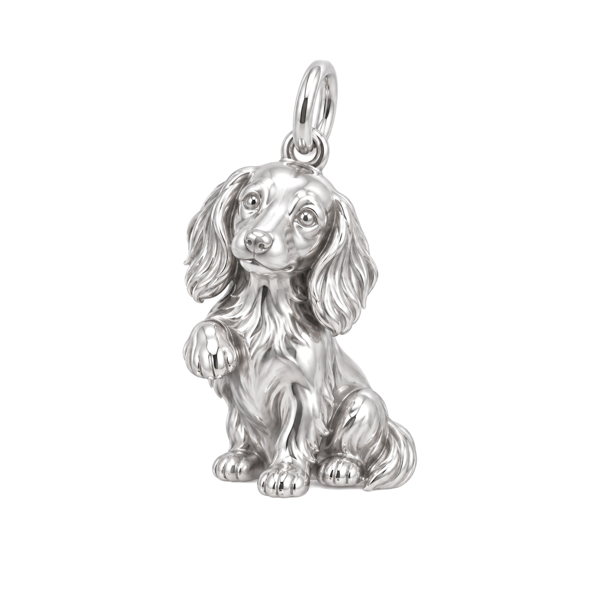 Dachshund - longhair — My Baby Charm and Polyester Cord Bracelet Set — Silver