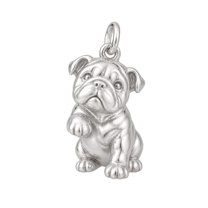 English Bulldog — My Baby Charm and Polyester Cord Bracelet Set — Silver
